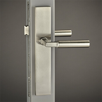 Brass Hauhaus Lever with City Backplate in Satin Nickel