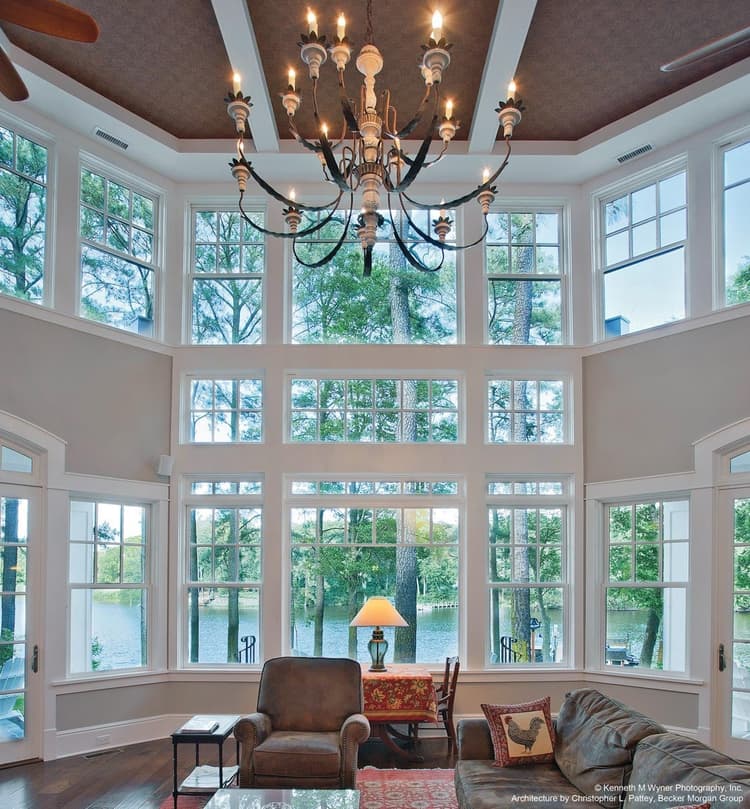 Ultra Series Sterling double hungs with transoms and studio windows
