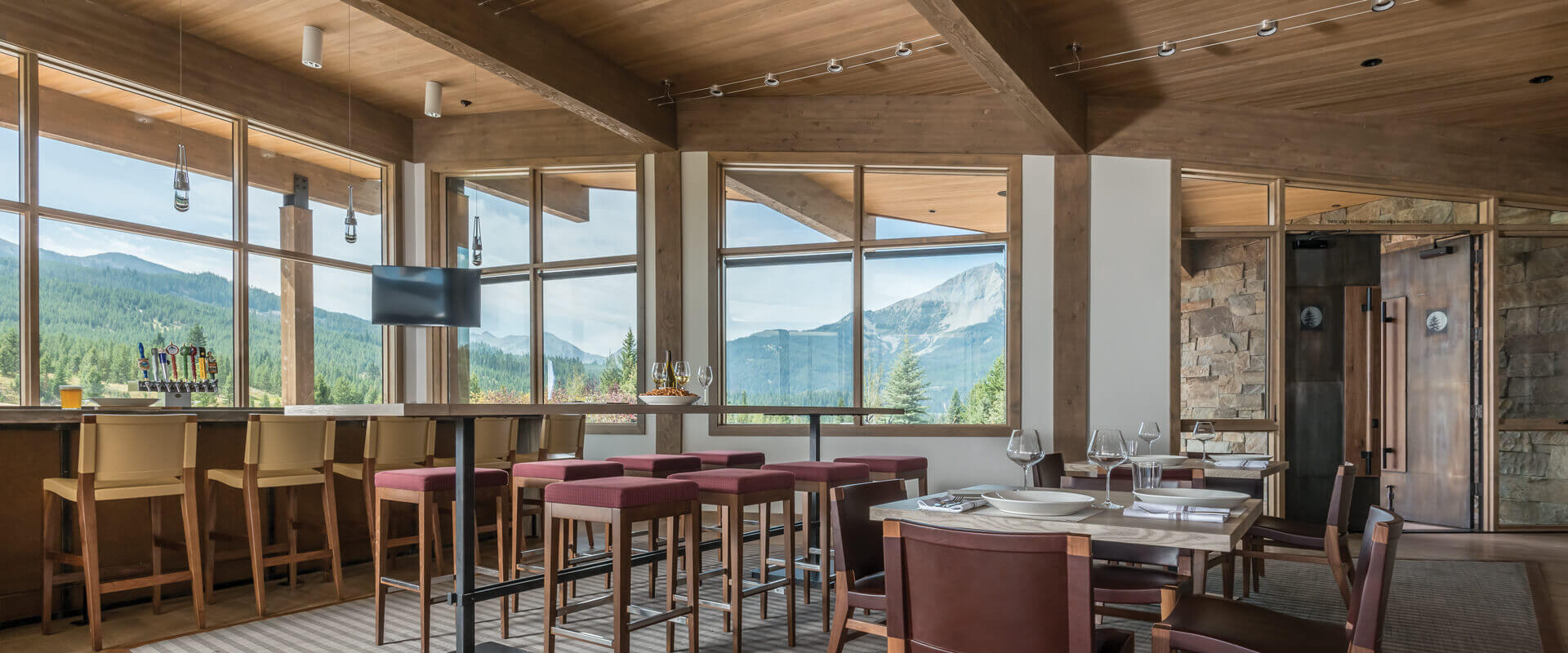 VistaLuxe Direct Set & Geometric Trapezoid Windows Restaurant Interior Mountain View